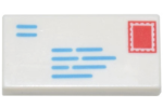 3069bpb0851 - Tile 1 x 2 with Groove with Dark Azure Lines and Red Rectangle Pattern (Mail Envelope with Stamp and Return Address)