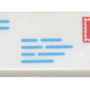 3069bpb0851 - Tile 1 x 2 with Groove with Dark Azure Lines and Red Rectangle Pattern (Mail Envelope with Stamp and Return Address)
