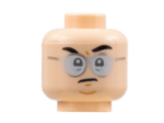 3626cpb2843 - Minifigure, Head Black Eyebrows Left Raised, Silver Glasses, Grumpy Expression Pattern - Hollow Stud