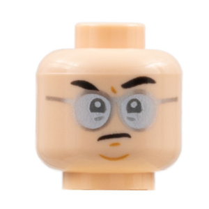 3626cpb2843 - Minifigure, Head Black Eyebrows Left Raised, Silver Glasses, Grumpy Expression Pattern - Hollow Stud