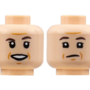 3626cpb2844 - Minifigure, Head Dual Sided, Dark Brown Eyebrows, Dark Orange Brow Furrows and Jowel Lines, Smile / Neutral Pattern - Hollow Stud