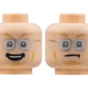3626cpb2845 - Minifigure, Head Dual Sided, Medium Nougat Eyebrows and Cheek Lines, Silver Glasses, Smile / Scowl Pattern - Hollow Stud