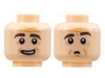 3626cpb2846 - Minifigure, Head Dual Sided, Dark Brown Eyebrows, Dark Orange Brow Furrows, Lopsided Grin / Confused with Raised Eyebrow Pattern - Hollow Stud
