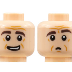 3626cpb2846 - Minifigure, Head Dual Sided, Dark Brown Eyebrows, Dark Orange Brow Furrows, Lopsided Grin / Confused with Raised Eyebrow Pattern - Hollow Stud