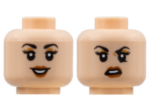 3626cpb2847 - Minifigure, Head Dual Sided Female, Black Eyebrows, Medium Nougat Eye Shadow, Dark Orange Lips, Smile / Scowl Pattern - Hollow Stud