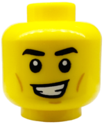 3626cpb3266 - Minifigure, Head Black Eyebrows, Medium Nougat Chin Dimple and Cheek Lines, Lopsided Open Mouth Smile with Teeth Pattern - Hollow Stud