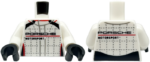 973pb5136c01 - Torso Race Suit with 'PORSCHE MOTORSPORT', Black and Red Stripes, and Silver Lines and Stitching Pattern / White Arms / Black Hands