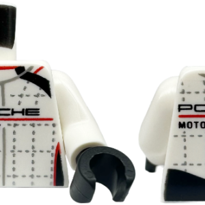 973pb5136c01 - Torso Race Suit with 'PORSCHE MOTORSPORT', Black and Red Stripes, and Silver Lines and Stitching Pattern / White Arms / Black Hands