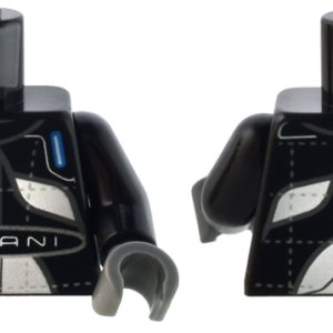 973pb5152c01 - Torso Race Suit with Dark Bluish Gray Trim, White Panels and 'PAGANI' and Silver Stitching Pattern / Black Arms / Dark Bluish Gray Hands