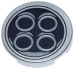 14769pb594 - Tile, Round 2 x 2 with Bottom Stud Holder with 4 Exhaust Pipes in Black Circle Pattern
