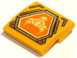 15068pb105 - Slope, Curved 2 x 2 x 2/3 with Bright Light Yellow Bull Head on Orange Hexagonal Shield with Silver Border Pattern