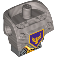 23763c01pb03 - Torso, Modified Oversized with Armor with Pin Holes with Orange and Gold Circuitry #2 and Orange Bull Head on Dark Purple Pentagonal Shield Pattern