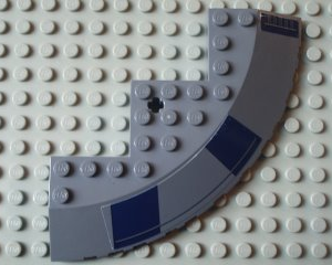 58846pb04L - Brick, Round Corner 10 x 10 with Slope 33 Edge, Axle Hole, Facet Cutout with Dark Blue Rectangles Pattern Model Left Side (Stickers) - Set 8016