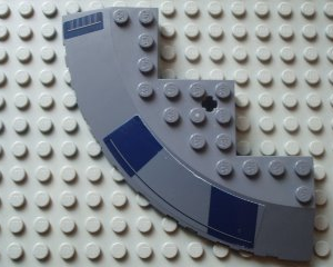 58846pb04R - Brick, Round Corner 10 x 10 with Slope 33 Edge, Axle Hole, Facet Cutout with Dark Blue Rectangles Pattern Model Right Side (Stickers) - Set 8016