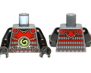 973pb1349c01 - Torso Ninjago Red Armor with Lime Swirl Medallion Pattern / Black Arms / Black Hands