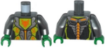 973pb2259c01 - Torso Nexo Knights Armor with Orange and Gold Circuitry and Lime Emblem with Orange Fox Head Pattern / Flat Silver Arms / Green Hands