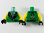973pb3789c01 - Torso Tunic, Light Green Shirt, Wide Black Hems with Gold Ninjago Logogram 'MANTER' and Dragon Pattern / Yellow Arms / Black Hands