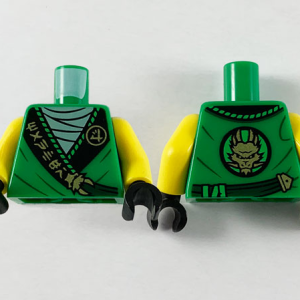 973pb3789c01 - Torso Tunic, Light Green Shirt, Wide Black Hems with Gold Ninjago Logogram 'MANTER' and Dragon Pattern / Yellow Arms / Black Hands