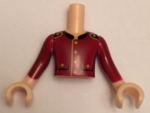FTBpb013c01 - Torso Mini Doll Boy Dark Red Jacket, 2 Pockets, Gold Buttons and Black Collar Pattern, Light Nougat Arms with Hands with Dark Red Sleeves