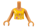 FTGpb012c01 - Torso Mini Doll Girl Bright Light Orange Vest Top with Music Notes and Circles Pattern, Medium Nougat Arms with Hands