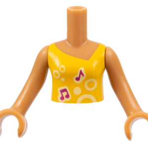 FTGpb012c01 - Torso Mini Doll Girl Bright Light Orange Vest Top with Music Notes and Circles Pattern, Medium Nougat Arms with Hands