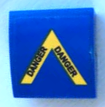 15068pb321 - Slope, Curved 2 x 2 x 2/3 with Yellow Arrow with Black 'DANGER' on Blue Background Pattern (Sticker) - Set 60208
