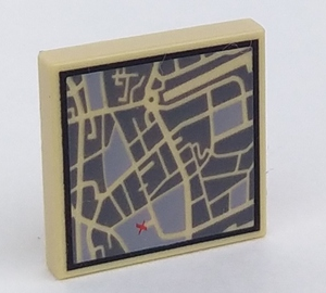 3068bpb0634 - Tile 2 x 2 with Groove with Map Street Level with Red 'X' Pattern