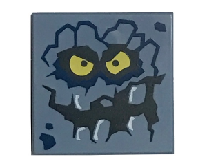 3068bpb1087 - Tile 2 x 2 with Groove with Rock Creature Face with Jagged Grin, Dark Blue Spots and Yellow Eyes Pattern (Brickster)