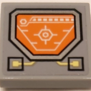 3068bpb2050 - Tile 2 x 2 with Groove with Orange Head-Up Display (HUD), Circuitry and Buttons Pattern (Sticker) – Set 70322