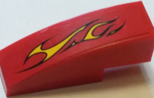 50950pb107R - Slope, Curved 3 x 1 with Flames on Red Background Pattern Model Right Side (Sticker) - Set 60027