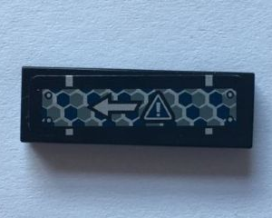 63864pb040 - Tile 1 x 3 with Warning Sign and Arrow on Blue and Silver Hexagons Pattern (Sticker) - Set 75915