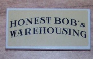 87079pb0026 - Tile 2 x 4 with 'HONEST BOB's WAREHOUSING' on Tan Background Pattern (Sticker) - Set 8199