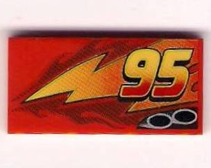 87079pb0031L - Tile 2 x 4 with Lightning, Exhaust Pipes and Offset '95' Pattern Model Left Side