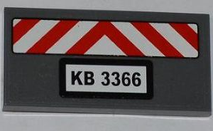 87079pb0061 - Tile 2 x 4 with Red and White Danger Stripes and 'KB 3366' Pattern (Sticker) - Set 3366