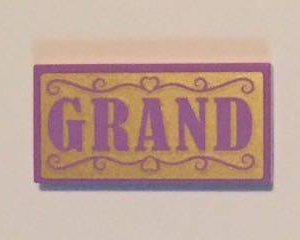 87079pb0302 - Tile 2 x 4 with Medium Lavender 'GRAND' on Gold Background Pattern (Sticker) - Set 41101