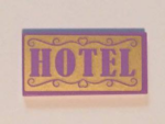 87079pb0303 - Tile 2 x 4 with Medium Lavender 'HOTEL' on Gold Background Pattern (Sticker) - Set 41101