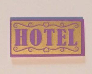 87079pb0303 - Tile 2 x 4 with Medium Lavender 'HOTEL' on Gold Background Pattern (Sticker) - Set 41101