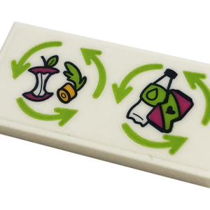 87079pb0955 - Tile 2 x 4 with Lime Recycling Arrows, Apple Core, Carrot Top, Bottle and Can Pattern (Sticker) - Set 41444