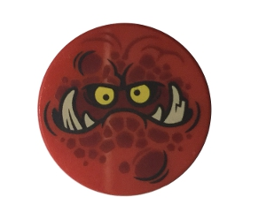 14769pb088 - Tile, Round 2 x 2 with Bottom Stud Holder with Globlin Face with Large Teeth Pattern