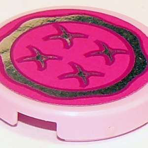 14769pb106 - Tile, Round 2 x 2 with Bottom Stud Holder with Magenta Cushion with Chrome Silver Trim and Buttons Pattern (Sticker) - Set 41095