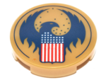 14769pb158 - Tile, Round 2 x 2 with Bottom Stud Holder with Blue Bird with Raised Wings and Flag with Red, White and Blue Stars and Stripes Pattern