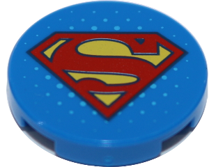 14769pb177 - Tile, Round 2 x 2 with Bottom Stud Holder with Red and Yellow Superman 'S' Logo Pattern