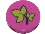 14769pb178 - Tile, Round 2 x 2 with Bottom Stud Holder with Ivy Leaves and Dark Pink Dots Pattern