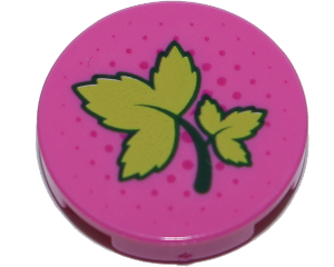 14769pb178 - Tile, Round 2 x 2 with Bottom Stud Holder with Ivy Leaves and Dark Pink Dots Pattern