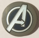 14769pb259 - Tile, Round 2 x 2 with Bottom Stud Holder with Silver Avengers Logo Pattern