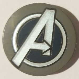 14769pb259 - Tile, Round 2 x 2 with Bottom Stud Holder with Silver Avengers Logo Pattern