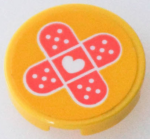 14769pb545 - Tile, Round 2 x 2 with Bottom Stud Holder with White Heart on 2 Coral Bandages Pattern (Sticker) - Set 41394
