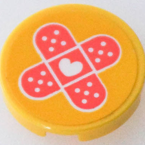 14769pb545 - Tile, Round 2 x 2 with Bottom Stud Holder with White Heart on 2 Coral Bandages Pattern (Sticker) - Set 41394