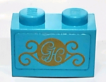 3004pb141 - Brick 1 x 2 with Gold 'GH' and Swirls Pattern (Sticker) - Set 41101