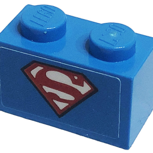 3004pb238 - Brick 1 x 2 with Red, White, and Black Superman 'S' Logo Pattern (Sticker) - Set 41233